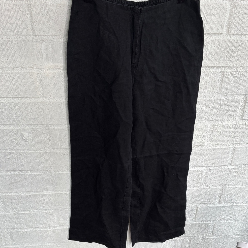 Eileen Fisher Irish Linen Wide Leg High Rise Black Trousers sz S